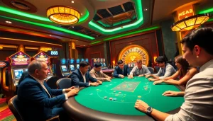 Experience the excitement of NEW88 at a luxurious casino table, where gamblers engage in thrilling poker.