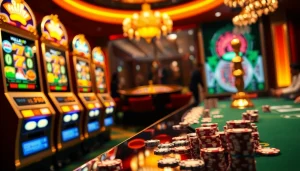 Nổ hũ online gaming experience showcasing vibrant slot machines and casino atmosphere.