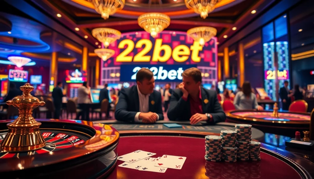 Experience the thrill of betting at 22bet, featuring vibrant casino gaming elements and a lively atmosphere.