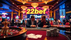 Experience the thrill of betting at 22bet, featuring vibrant casino gaming elements and a lively atmosphere.