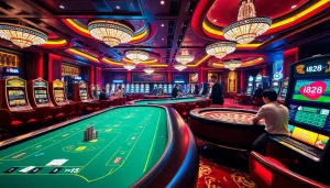 Engaged players experiencing thrilling games at i828 casino, showcasing vibrant tables and slots.
