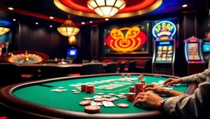 Exciting poker game at AF88 casino with colorful chips and cards.