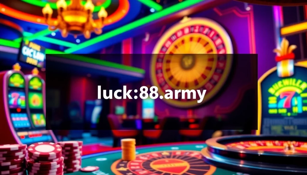 Experience thrilling games at https://luck8.army/ with vibrant poker chips and slot machines.