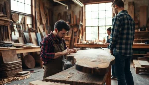 Trouver artisan qualifié travaillant dans son atelier sur un projet de bois.