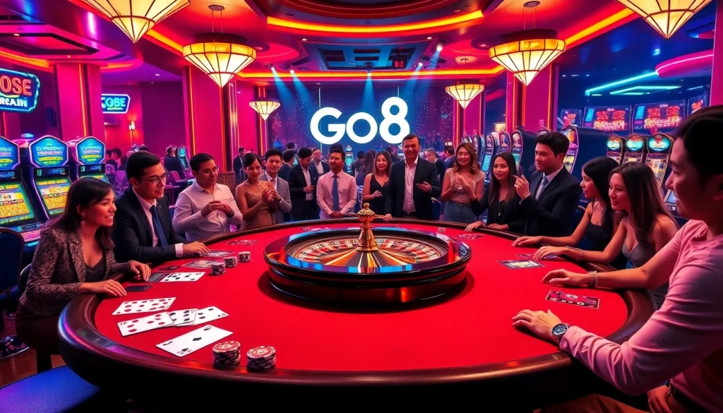 Engage in a high-stakes Go8 casino game surrounded by excitement and luxury.
