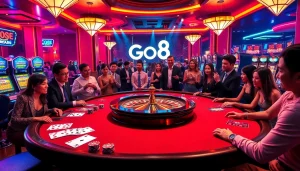 Engage in a high-stakes Go8 casino game surrounded by excitement and luxury.