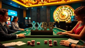 Engaging baccarat scene showcasing players at a table featuring XX88 casino experience.