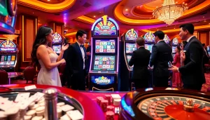 Players enjoying a thrilling MUJI138 slot gaming experience with vibrant machines and excitement.