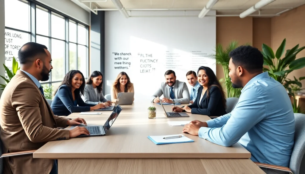 Business meeting in a modern office showcasing teamwork and strategy development.