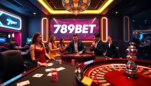 Experience thrilling gameplay at 789BET with vibrant poker chips and a roulette wheel.