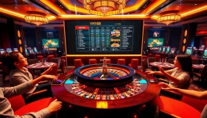 The vn168 casino scene showcases players enjoying thrilling games at a luxurious roulette table in a digital environment.