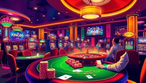 Engaging gamblers at king88 com enjoying various casino games with vibrant atmosphere.