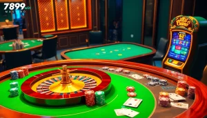 Experience the excitement of 789win at a vibrant casino table filled with poker chips and dynamic games.