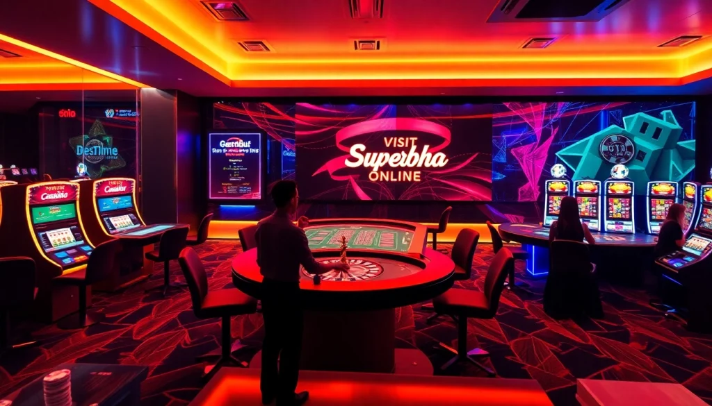 Experience the excitement of gambling as you visit SuperPH online, featuring vibrant casino tables and slot machines.
