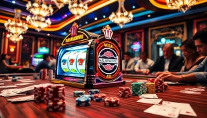 Players enjoying the thrilling RAJABARONG slot machine game in a vibrant casino setting.