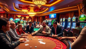 Players engaging in thrilling games at 888TOP's vibrant casino, enhancing excitement and luxury.