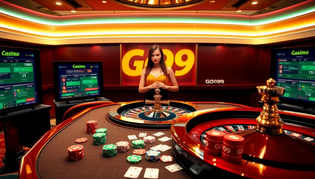 Experience thrilling games at Go99 with vibrant poker tables and roulette wheels.