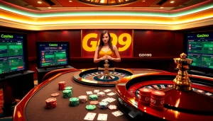 Experience thrilling games at Go99 with vibrant poker tables and roulette wheels.
