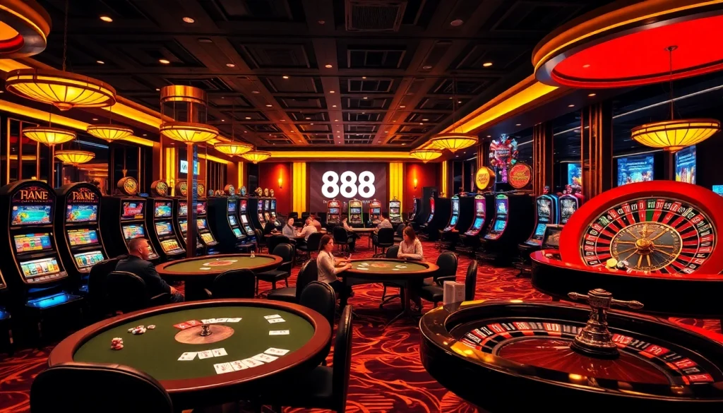 Engage in thrilling gameplay at 888b km’s luxurious casino with vibrant tables and slot machines.