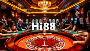 Players enjoying their bets at Hi88's luxurious casino tables filled with excitement.