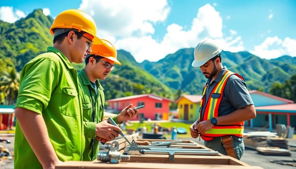 Engaging training at trade schools in Hawaii with students and a scenic backdrop.