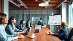 A collaborative business meeting showcasing free business techniques in a modern workspace.