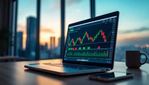 Engaging view of hotforex mt4 trading platform on a sleek laptop in a modern office.