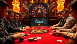 Players at a high-stakes poker table immersed in action at https://sshbet.io/ casino, showcasing excitement and strategy.