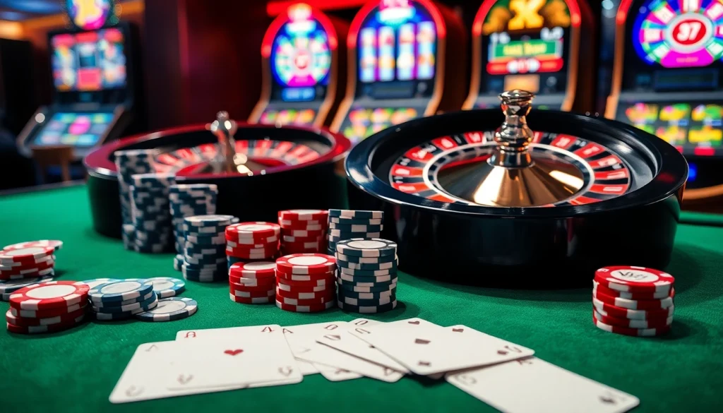 Experience thrilling gameplay at XX88 casino with vibrant roulette wheels and active poker tables.