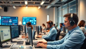 Enhance your communication efficiency with call center software showcased in a vibrant office environment.