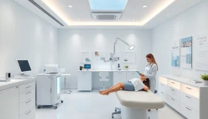 Epilare laser treatment session in a modern beauty clinic environment, showcasing professionalism and comfort.