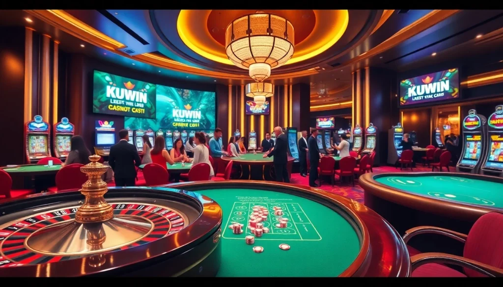 Experience the thrill of kuwin 789 in a luxurious casino environment with poker chips and roulette.