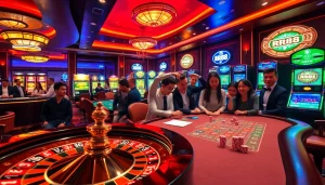 Experience the thrill at rr88 with vibrant casino gaming, roulette, and poker tables.