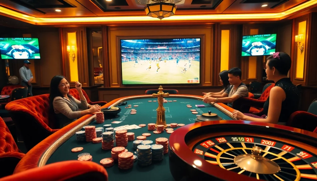 High-stakes gambling scene highlighting Lương Sơn TV with poker elements and live football matches.