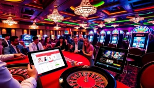 Players enjoying a high-stakes poker game at 20bet's luxurious casino environment.