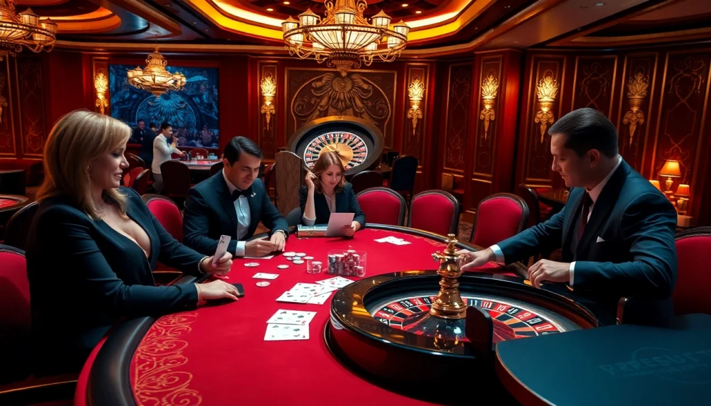 Experience the excitement at urr88.com with players engaging at a luxurious casino table.