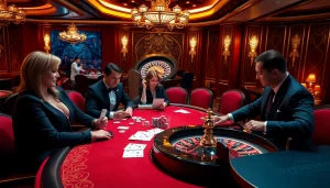 Experience the excitement at urr88.com with players engaging at a luxurious casino table.