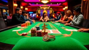 Highlighting 人造戒指 alongside vibrant poker chips in a luxurious casino setting.