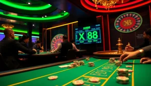Players strategizing at the XX88 casino poker table, showcasing excitement and competition.