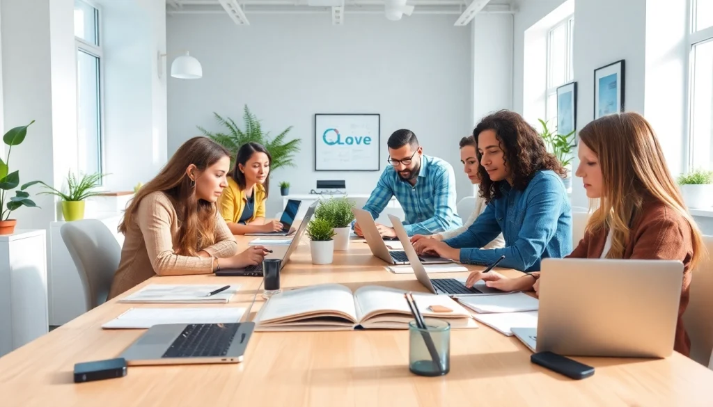 Team collaborating at an Agency workspace with modern design elements.
