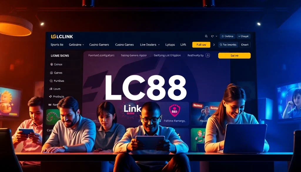 Interactive online gambling interface featuring LC88 Link and diverse gamers.