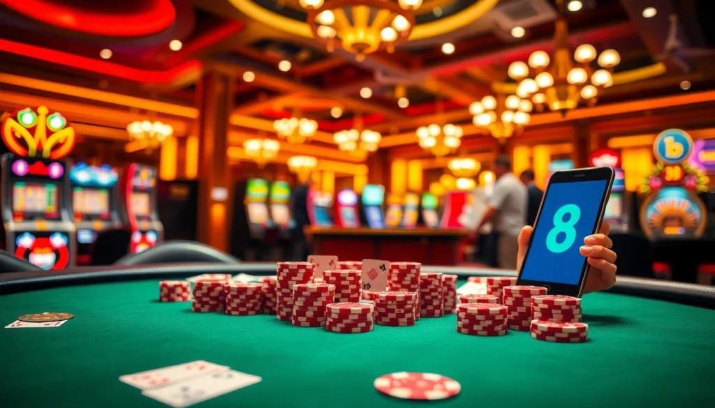 Experience thrilling wins with the go8 app at a luxurious casino table filled with vibrant poker chips.