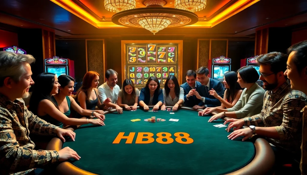 Exciting game at HB88 poker table surrounded by vibrant chips and cards.