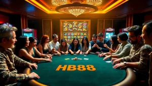 Exciting game at HB88 poker table surrounded by vibrant chips and cards.