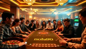 Exciting nohu90 casino scene with diverse players engaging in strategic gaming.