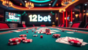 Experience the thrill of poker chips and cards at 12bet's luxurious casino.