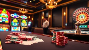 Experience thrilling gambling at https://kjc.marketing/ with vibrant poker chips and slot machines.