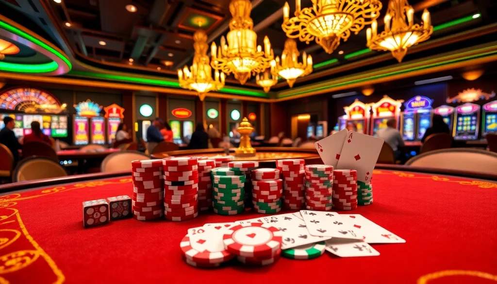 Experience thrilling gameplay at Vua99 with luxurious casino tables and vibrant slot machines.