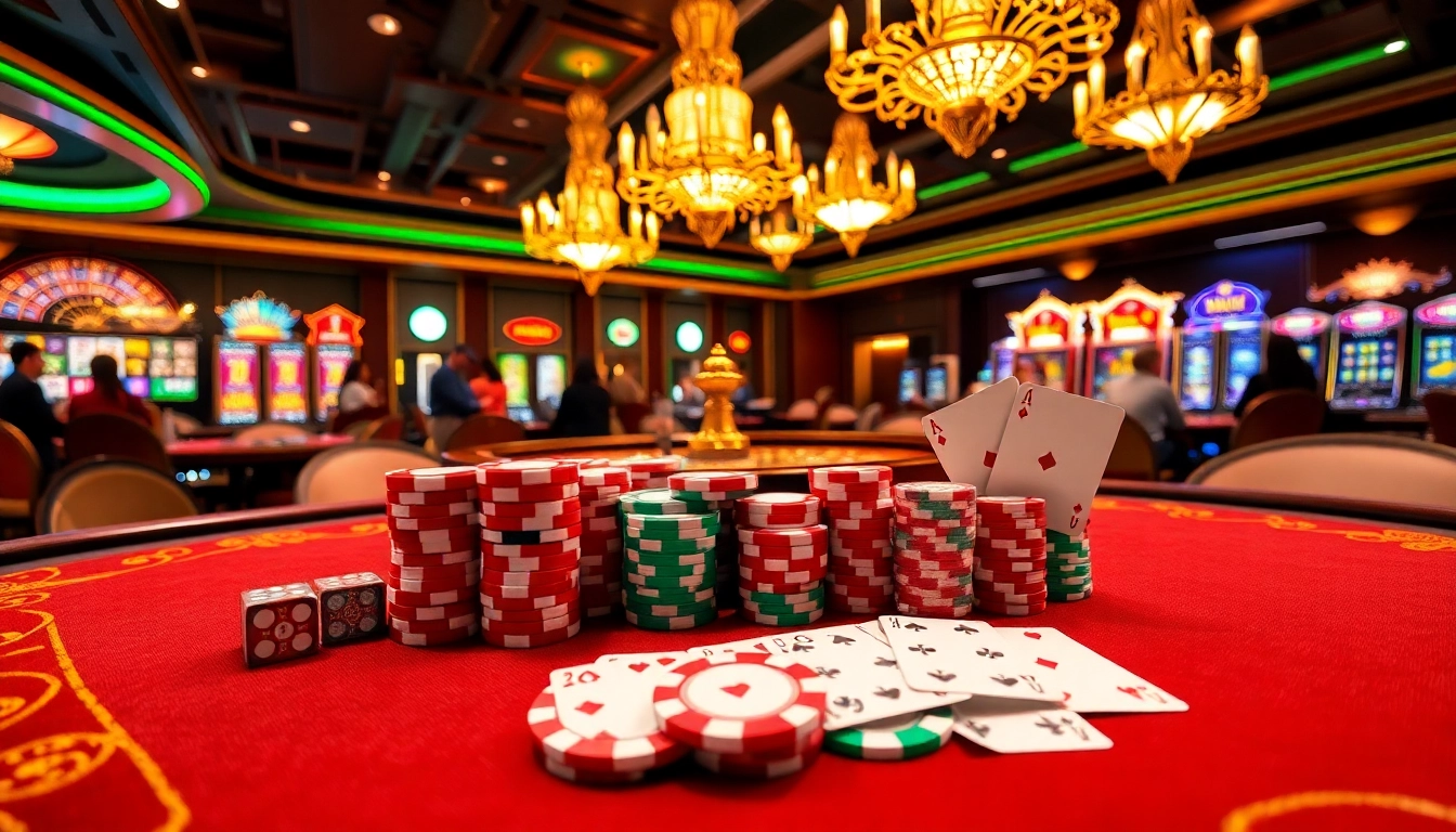 Experience thrilling gameplay at Vua99 with luxurious casino tables and vibrant slot machines.