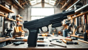 Assembling a polymer 80 pistol in a workshop highlighting its unique frame features.